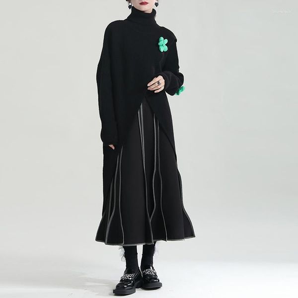 Suéteres femininos Superaen 2023 outono moda simples fundo dividido vestido de malha solto grande balanço longo suéter