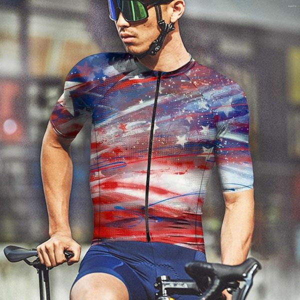 Magliette da uomo Camicia da uomo con scollo a V Camicia estiva da uomo per il tempo libero Sport Abbigliamento da ciclismo Moda 3D Giorno dell'Indipendenza a maniche corte rotonda