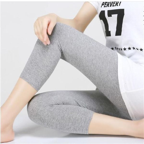 Damen Leggings XS 7XL Sommer Leging 3 4 Kurze Legging Hosen Dünn Große Größe Stretch Grau Schwarz Weiß Rosa 6XL 5XL 4XL 3XL 230901