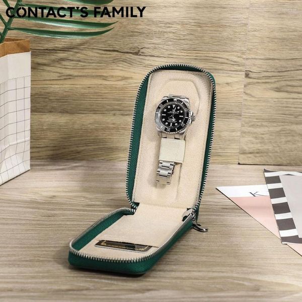 Scatole per orologi CONTACT'S FAMILY Scatola portagioielli per gioielli con custodia vintage in pelle di vacchetta fatta a mano a slot singolo con biglietto