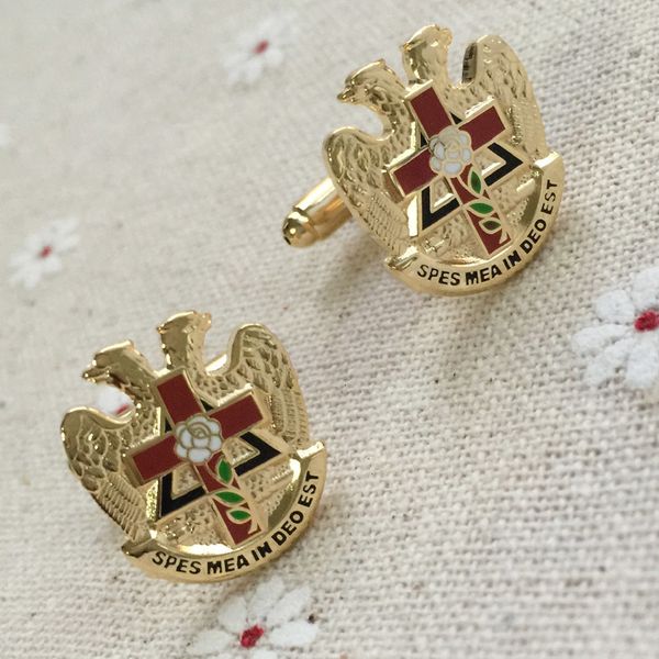 Manşet bağlantıları ücretsiz masonlar manşet bağlantıları manşon düğmesi pimleri İskoç ayinli gül croix çapraz 32 derece masonik duvar freemason cufflink 230904