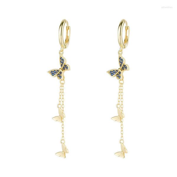 Orecchini pendenti nappa lunga Y2K farfalla fata gioielli in argento 925 pietra preziosa carina K oro accessorio boutique Kpop regalo di moda per le donne