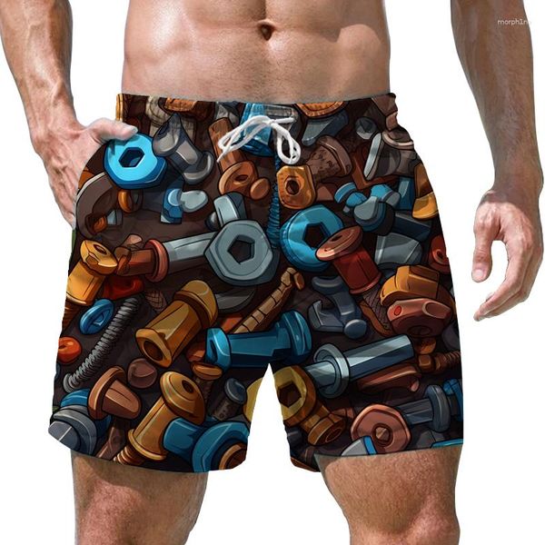 Shorts Masculino Verão Parafuso 3D Estampa Casual Estilo Rua Moda Tendência Solta