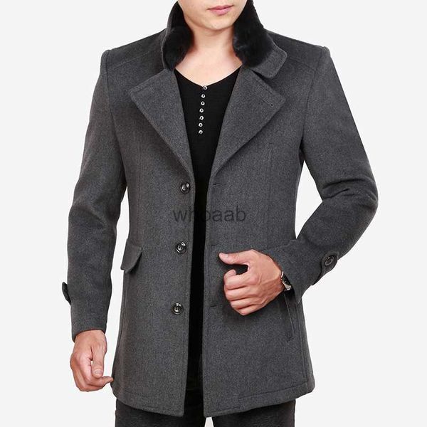 Casaco de lã feminino mistura masculino casaco de lã cinza roupas de inverno casaco de mistura de lã grossa casual gola destacável de pele sintética sobretudo longo cinza masculino HKD230904