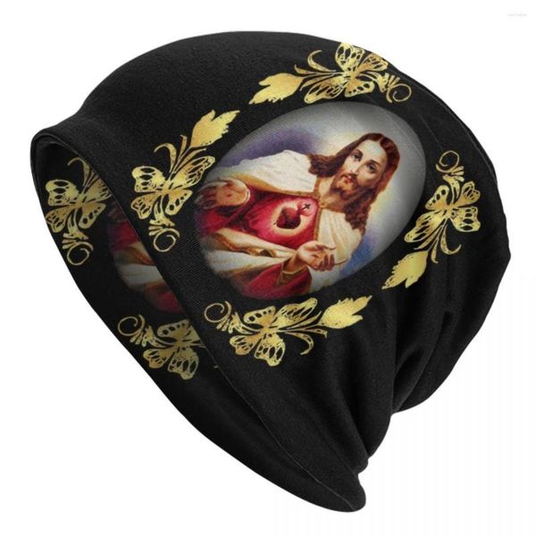 Berets Sagrado Coração de Jesus Católico Detente Sagrado Corazon de Skullies Gorros Caps Chapéu de Tricô Rua Adulto Bonnet Chapéus Boné de Esqui