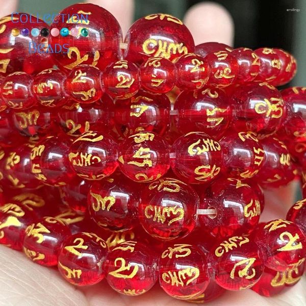 Perlen rotes Sechs-Wörter-Mantra-Achate Steinabstandshalter Runde Perle für Schmuck, die 6-12 mm DIY BRACELLETS Accessoires Großhandel 15 