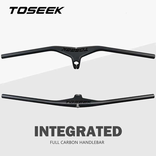 Componentes do guidão de bicicleta TOSEEK Matte Black Fibra de Carbono Bicicleta MTB Riser -17 Graus Guiador Integrado em Forma de Um com Haste para Peças de Mountain Bike 230904