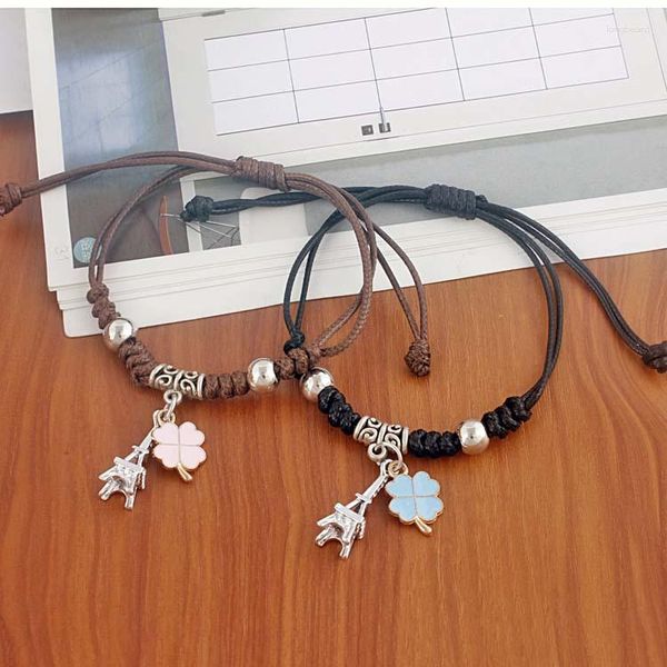 Braccialetti con ciondoli Cordoncino in pelle Spago cerato Torre intrecciata regolabile Bracciale fai da te Stella dello stesso paragrafo Mano