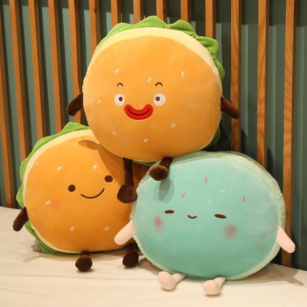 Plüschpuppen Hamburger Kreatif Mainan Lembut Boneka Kawaii Bantal Empuk Makanan Lucu Burger Roti Anak anak Hadiah Ulang Tahun Baru 230905