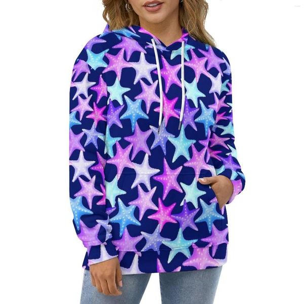 Felpe con cappuccio da donna Pastel Starfish Casual Multicolor Animal Kawaii Pullover Felpa con cappuccio Manica lunga Hip Hop Felpe oversize larghe con grafica