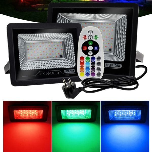 Holofote led rgb, 20w, 30w, 50w, 100w, ip68, à prova d'água, refletor rgb, 220v, lâmpada de projetor para jardim de rua