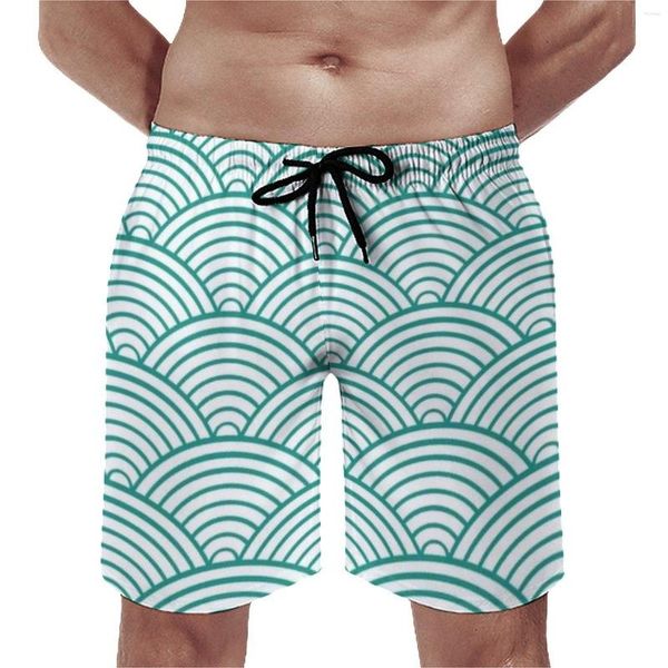 Pantaloncini da uomo Green Seigaiha Gym Summer Japanese Wave Running Surf Beach Pantaloni corti Quick Dry Hawaii Design Costume da bagno taglie forti