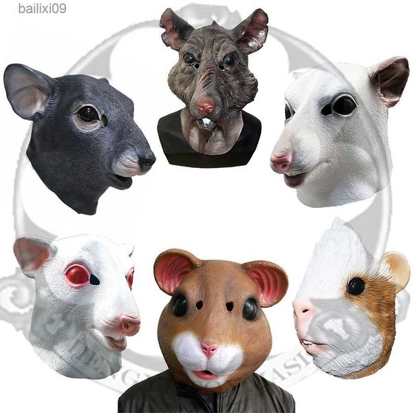 Máscaras de festa realista mouse máscara halloween animal rato cosplay rosto cheio máscaras de látex zoológico festa fantasia vestido traje adereços para adultos t230905