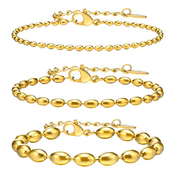 Bracciale con perline rugby alla moda in acciaio inossidabile Bracciale con perline placcato oro per regali di moda per uomo donna 2mm / 3mm / 5mm 8,26 pollici n1619