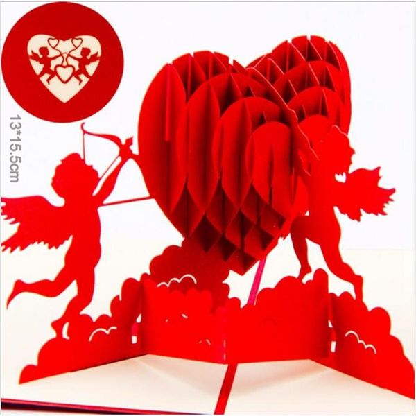 Amor 3D Pop UP Cartões Cartão Postal de Presente de Dia dos Namorados com Envelope Adesivos Convite de Casamento Cartões de Aniversário para Ela GB6255c