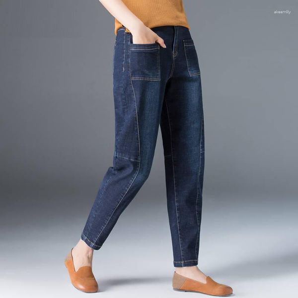 Jeans femminile 2023 autunno donna tasche in vita alta sciolte pantaloni per pantaloni con cerniera a piena lunghezza di denim pantaloni harem s06