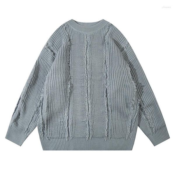 Suéter masculino y2k tassel listrado angustiado pulôver suéter para homens e mulheres tripulação pescoço ropa hombre casual suéter roupas de malha