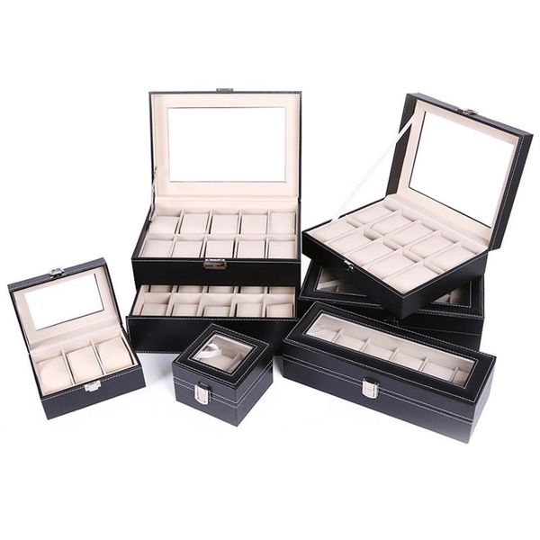 Scatole per orologi in pelle PU 2 3 5 6 10 12 20 24 Griglie Custodia per orologi con display per organizer di stoccaggio218Q