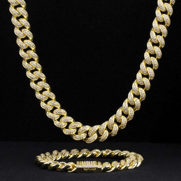 Krkc transporte da gota 1 peça serviço 12mm 14k banhado a ouro 5a cz diamante gelado hip hop jóias cubana link chain