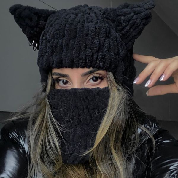 BeanieSkull Caps Chapéu de Inverno Dos Desenhos Animados Tricô Bonito Animal Orelha Cosplay Esporte Ao Ar Livre Lã À Prova de Vento Headwear Balaclava 230904