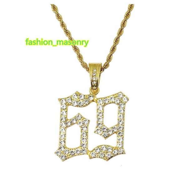 Hip hop número 69 diamantes pingente colares para homens liga de prata dourada strass luxo 6ix9ine colar corrente cubana moda je3374555