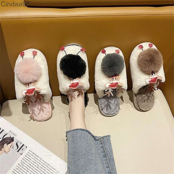 Nette Mädchen Pelz Rutschen Winter Neues Zuhause Hausschuhe Pelz Flachen Boden Kleine Rotwild Student Weiche Sohle Warme Baumwolle Slipper Frauen schuhe