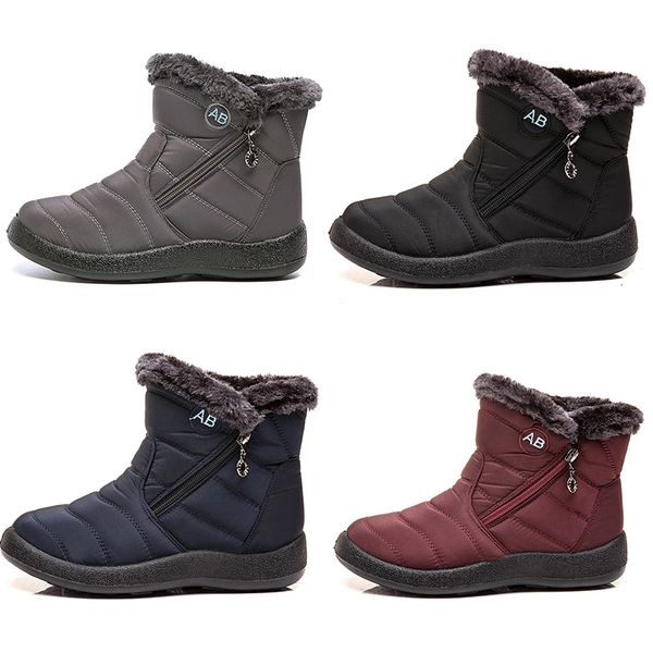 Seite warme Stiefel Lady Reißverschluss Schneelicht Baumwollwomen Schuhe Schwarz rotes grau im Winter im Freien Sport Sneaker Color4 Real Le 85 Wter