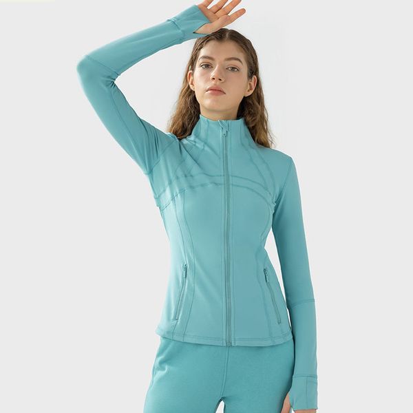 Tasarımcı kadın fitness yoga kıyafeti spor ceket stand-up yaka yarım fermuar uzun kollu sıkı yogas gömlek spor salonu başparmak athtik ceket spor giyim lu-z18031