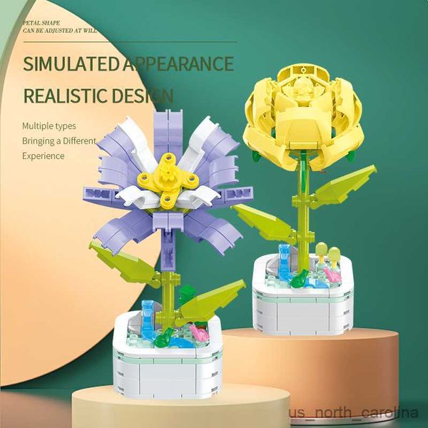 Blöcke Bouquet Topf Bausteine Ewige Blume Montage Spielzeug Safran Lila Gardenia Kreative Modell Diy Spielzeug Für Kinder Geschenke R230905