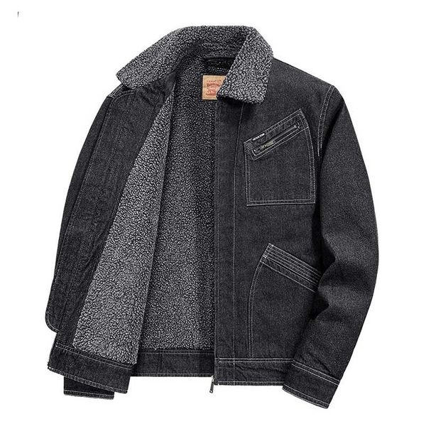 Jaquetas masculinas Mcikkny jaket Denim Vintage pria hangat bulu bergaris mantel ukuran M 4XL banyak saku musim dingin 230904