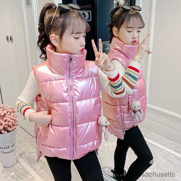 Piumino 2023 Primavera Autunno Lucido No-wash Gilet per ragazze Calda ragazza senza maniche Giacca 3-12 anni Bambini Adolescente Gilet per bambini R230905