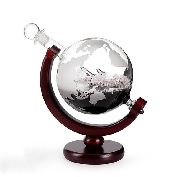 800 ml Globe Wine Whiskey Dekanter mit fertigem Holzständer Bar Trichter Weinbelüfter Mini Globe Machines Bar Tools293o