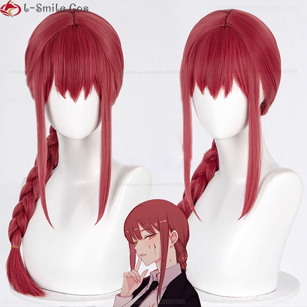 Cosplay perucas anime perucas motosserra homem cosplay makima peruca cosplay vermelho trançado resistente ao calor cabelo sintético festa makima perucas cosplay peruca boné 230904