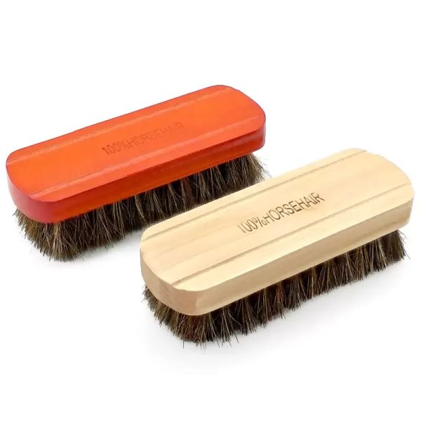 Nova escova de sapato de crina polonês couro natural cabelo de cavalo real macio ferramenta de polimento bootpolish escova de limpeza para camurça nubuck bota 14.5x1.5cm atacado