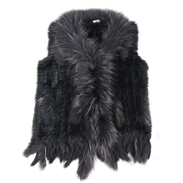 Womens Fur Faux alta qualidade Retailwholesale Raccoon Dog Collar Guarnição Mulheres Malha Natural Coelho Colete Giletwaistcoat 230904