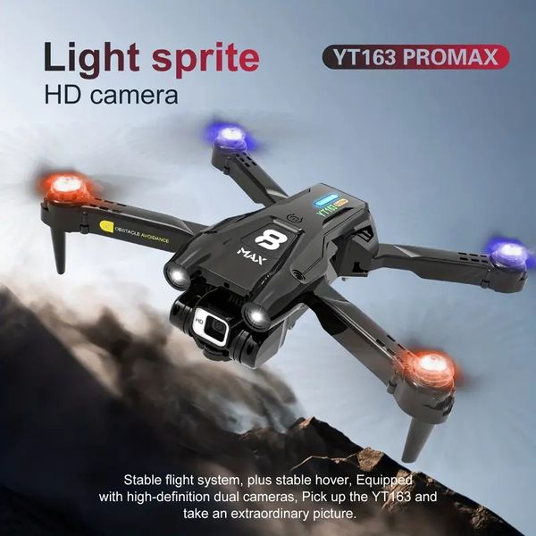 Drone pieghevole con videocamera HD, 2 batterie, evita gli ostacoli, luci a LED, modalità senza testa, materiale durevole, giocattolo quadricottero RC per adulti e bambini