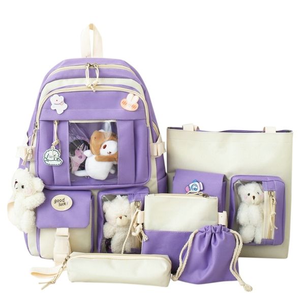 Mochilas 5 pcs conjuntos de mochila escolar infantil kawaii mulheres bagpack bookbag laptop saco para adolescentes meninas mochilas estudantes sac 230904
