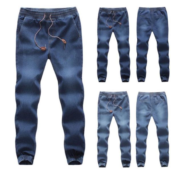 Homens outono inverno joggers moda nova masculina casual outono denim algodão elástico draw string calças de trabalho calças jeans235i
