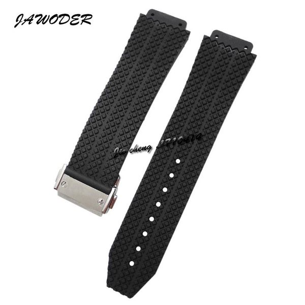 Jawoder pulseira de relógio 24mm 25mm, masculina e feminina, fivela de aço inoxidável, clacp, preto, mergulho, borracha de silicone, pulseira para big bang305p