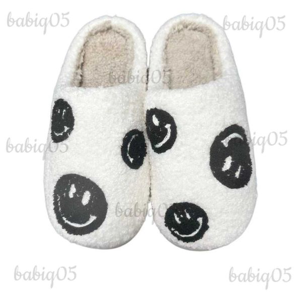 Pantofole da donna Pantofole invernali da casa Piccole facce nere Stile Fluffy House Regalo carino Pile piatto da donna Scarpe da casa per interni babiq05