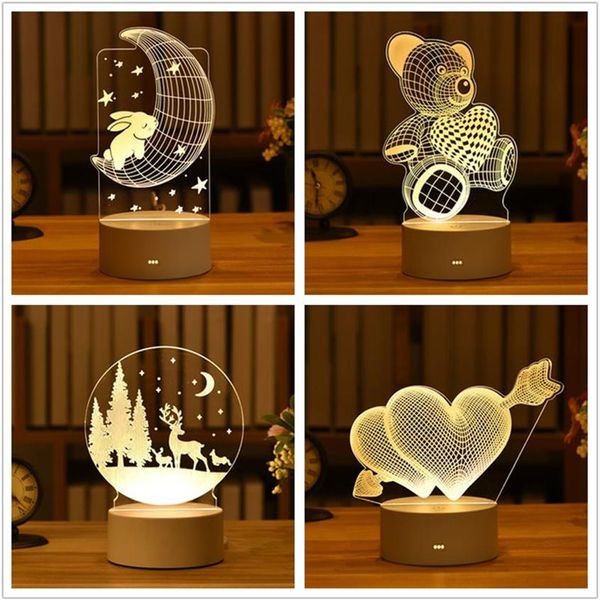 Decoração de festa 10/18cm LED Ramadan Noite Rosas Urso Dia dos Namorados Amor 3D Lâmpada Acrílica Luz Casamento Eid Mubarak234h