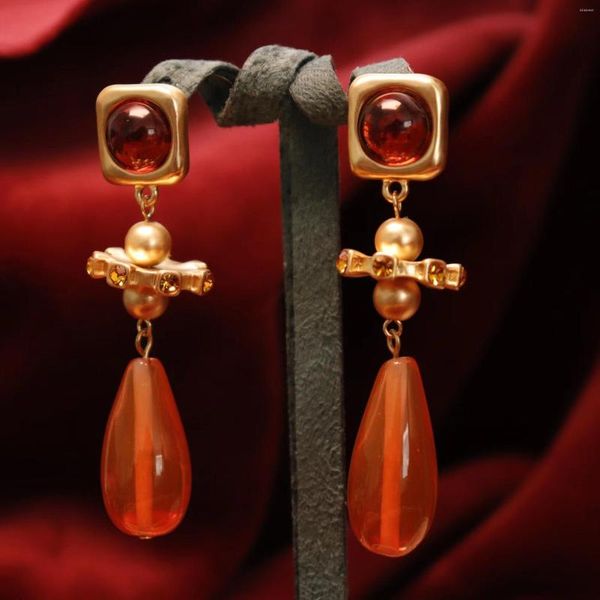 Rücken Ohrringe Vintage Mode Advanced Sense Of Orange Glas Silber Nadel Drop Anhänger Temperament Ohrclip