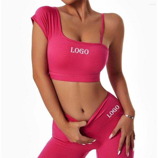 Calças femininas de duas peças logotipo personalizado conjunto de roupas de yoga moda sexy ao ar livre correndo nu fitness wear apertado exercício seco rápido