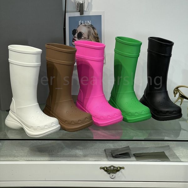 Женские резиновые сапоги, дизайнерская обувь, сапоги до колена, резиновая платформа из ЭВА, резиновые сапоги на платформе, коричневые, зеленые, ярко-розовые, черные, роскошные кроссовки EU35-42