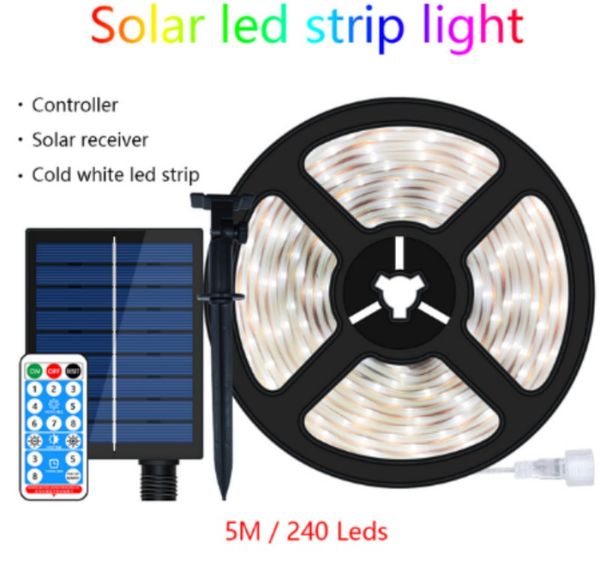 5m/10m Luz solar Light Outdoor Led Strip Garden Decoração luz