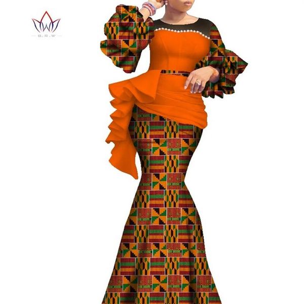 Lange afrikanische Kleider für Frauen Dashiki Nigeria traditionelles Hochzeitskleid Bazin Riche Wachsperlenkleid Laternenärmel WY7769315K