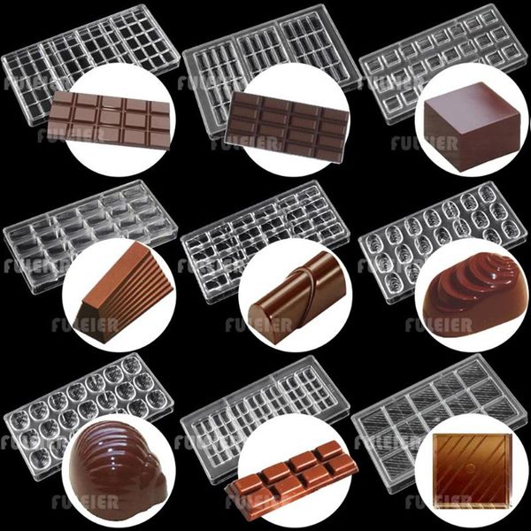 Ferramentas de pastelaria de cozimento 3d policarbonato molde de chocolate para barra de doces molde doces bombom bolo decoração ferramenta de confeitaria Bakewar226Q