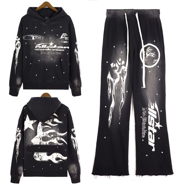 set tuta da uomo tuta da ginnastica firmata Hellstar pantaloni della tuta firmati Lavaggio vintage vecchia felpa con cappuccio hip-hop 2 pezzi