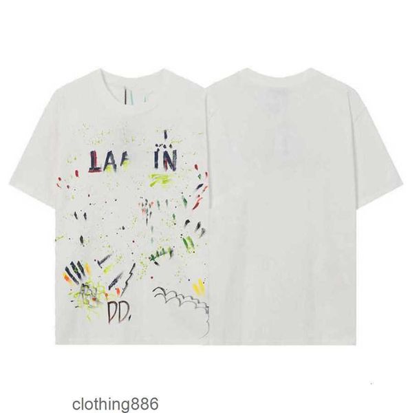 Designer Lanvins T-shirt pour hommes T-shirts pour hommes T-shirts en pur coton pour femmes High Street Loose Classic Print Couplest WhiteDJG8