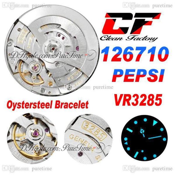 Clean CF GMT VR3285 Автоматические мужские часы Pepsi Красный Синий Керамический безель Браслет из стали 904L из стали Oystersteel Часы Super Edition Puret322I